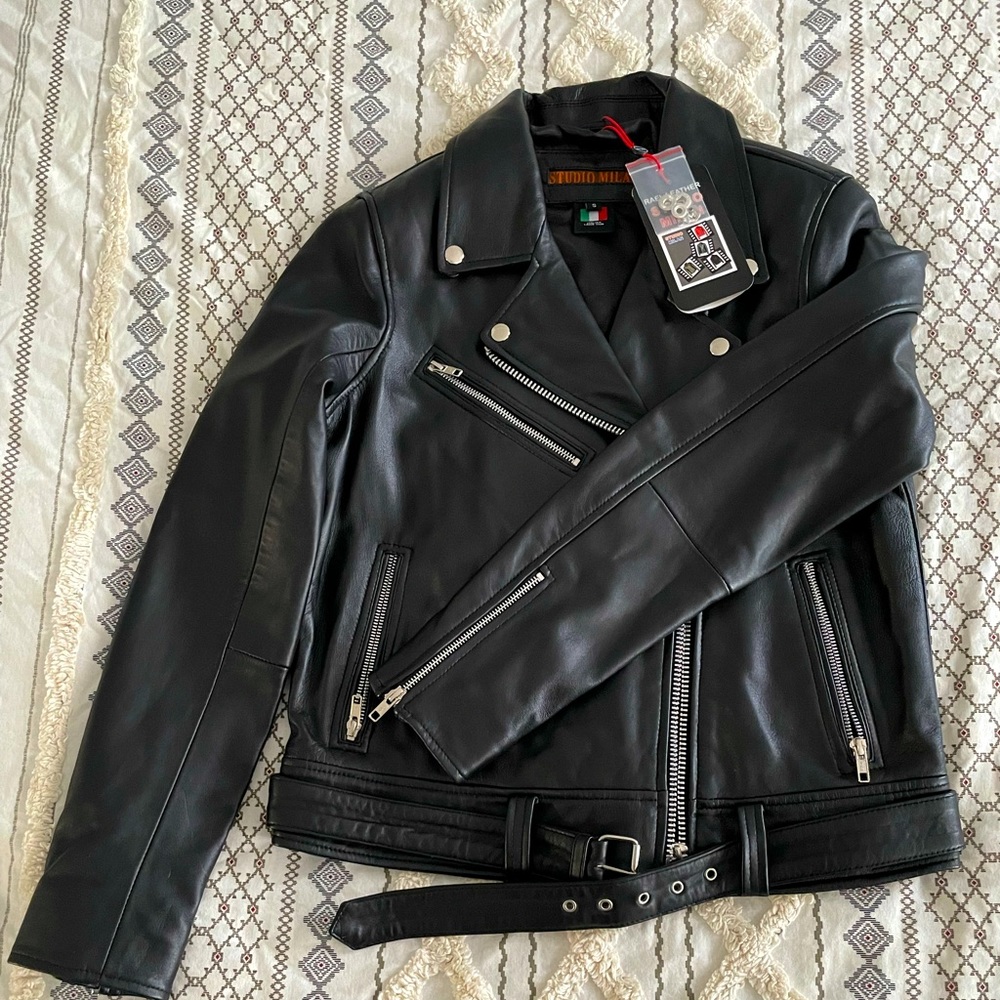 New with Tags Italian lamb skin motorcycle jacket.